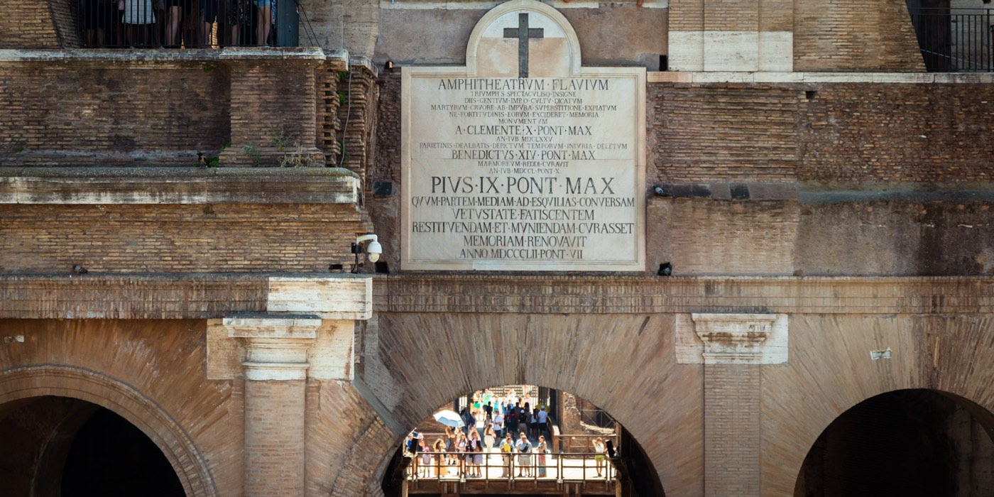 Latin inscription plaque on the Colosseum facade
