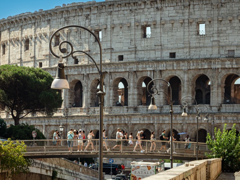 Ponte degli Annibaldi viewpoint toward the Colosseum in Rome