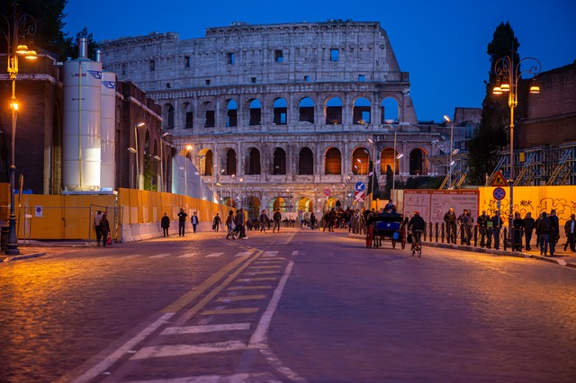 Colosseum at Dusk - Evening Lights on Via dei Fori Imperiali