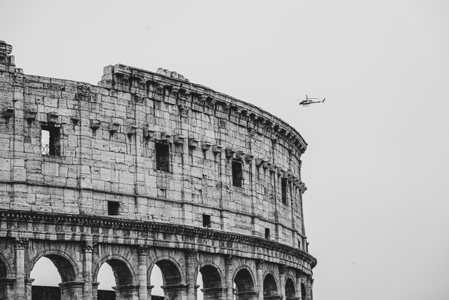 Colosseum Rome - Black and White with Helicopter